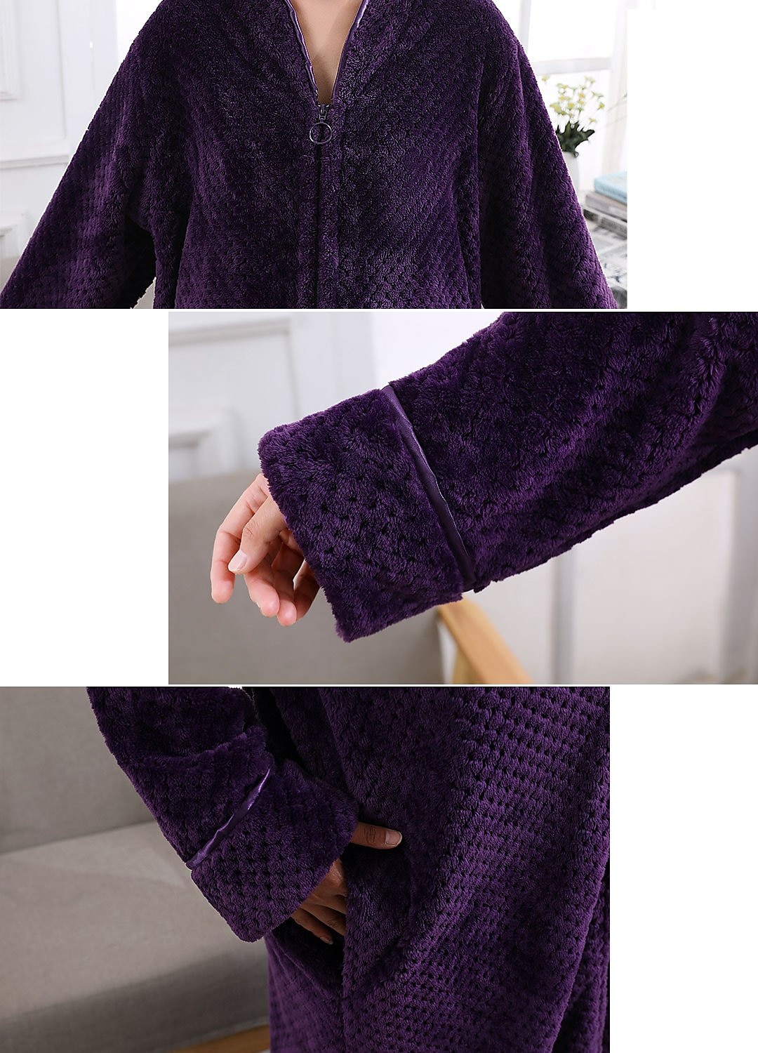 dames fleece gewaden fluffy fuzzy warme pyjama jurk badjassen nachtjapon 1 stuks pure kleur pluche eenvoudig comfort thuis dagelijks bed koraal fluweel warm ademend v draad lange mouw basic herfst 2025 - $44.99 –P8