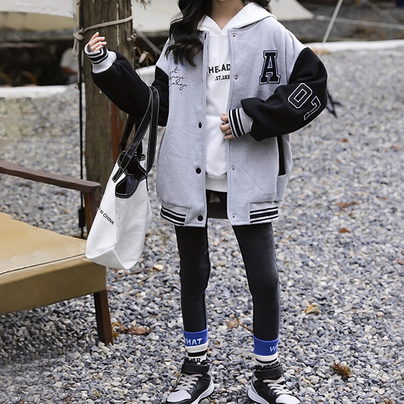 meisjesjas lange mouw grijs letter herfst winter active street 4-13 jaar 2025 - $37.99 –P1