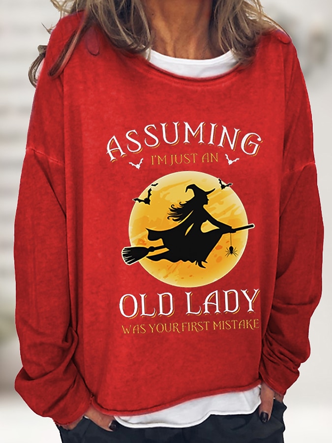 Sudadera de mujer de Halloween de mezcla de algodón con gráfico de letra estampado casual básico Halloween ajuste holgado cuello redondo de manga larga microelástico primavera otoño otoño e invierno 2025 - $9.99 –P7