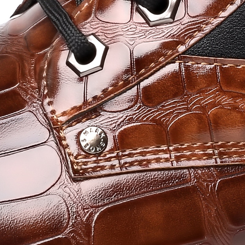 Men's Brown Faux Leather Lace-Up Boots with Crocodile Pattern and Rugged Sole, Stylish and Durable for Outdoor and Casual Wear 2025 - $59.99 –P9