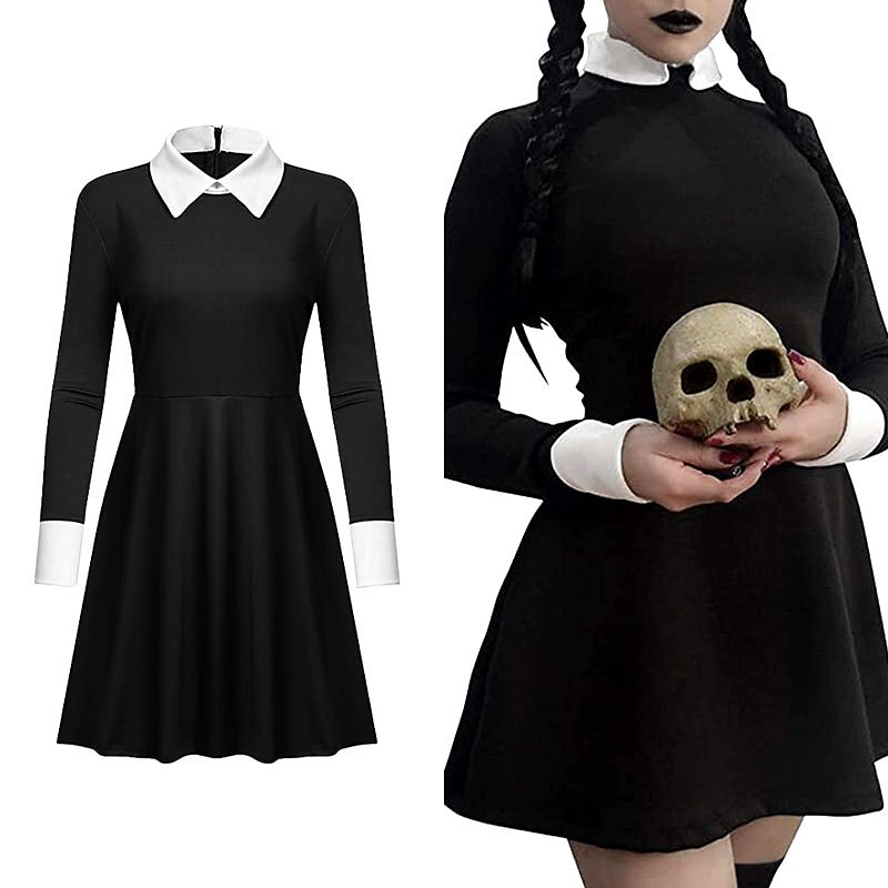 Adults' Wednesday Addams Dress Addams Family Women's Goth Gothic Flare Dress Movie Cosplay Costume Party Little Black Dress Masquerade