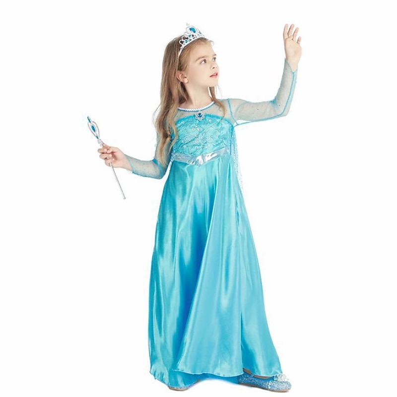 kinder mädchen elsa gefroren kostüm kleid cartoon einfarbig a linie kleid party blau maxi langarm prinzessin schöne kleider herbst winter regular fit 3-10 jahre 2025 - $17.49 –P9