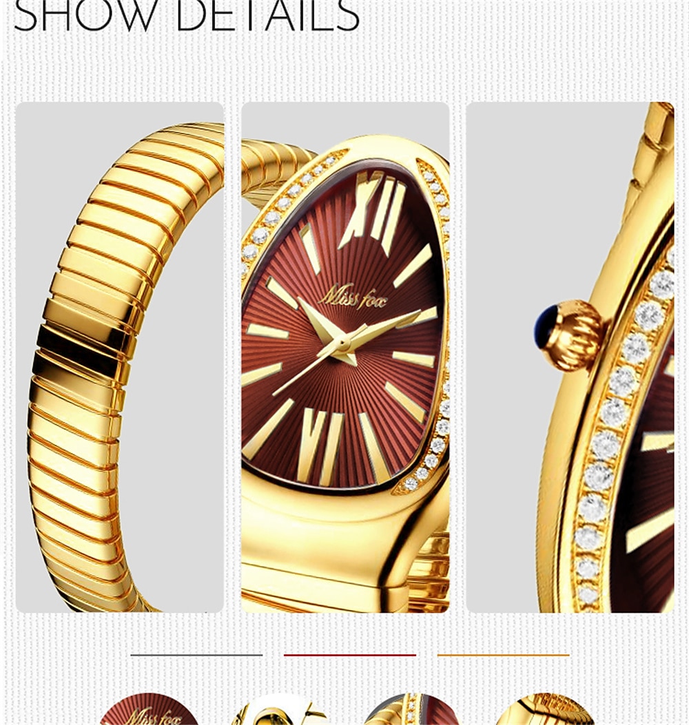 MISSFOX Women's Watches Snake Shape Luxury Wrist Watch Mother's Day Gift for women Steel Unique Gold Quartz Ladies Watch 2026 - $49.99 –P5