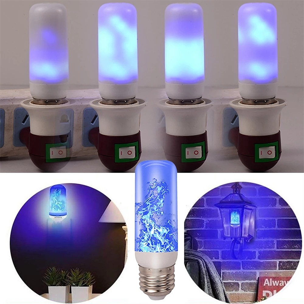 4 stk led brannflamme pærelys 4 moduser dynamisk flimrende effekt lampe gravitasjonssensor for innendørs utendørs hjemmefestdekorasjon 2025 - $6.49 –P4