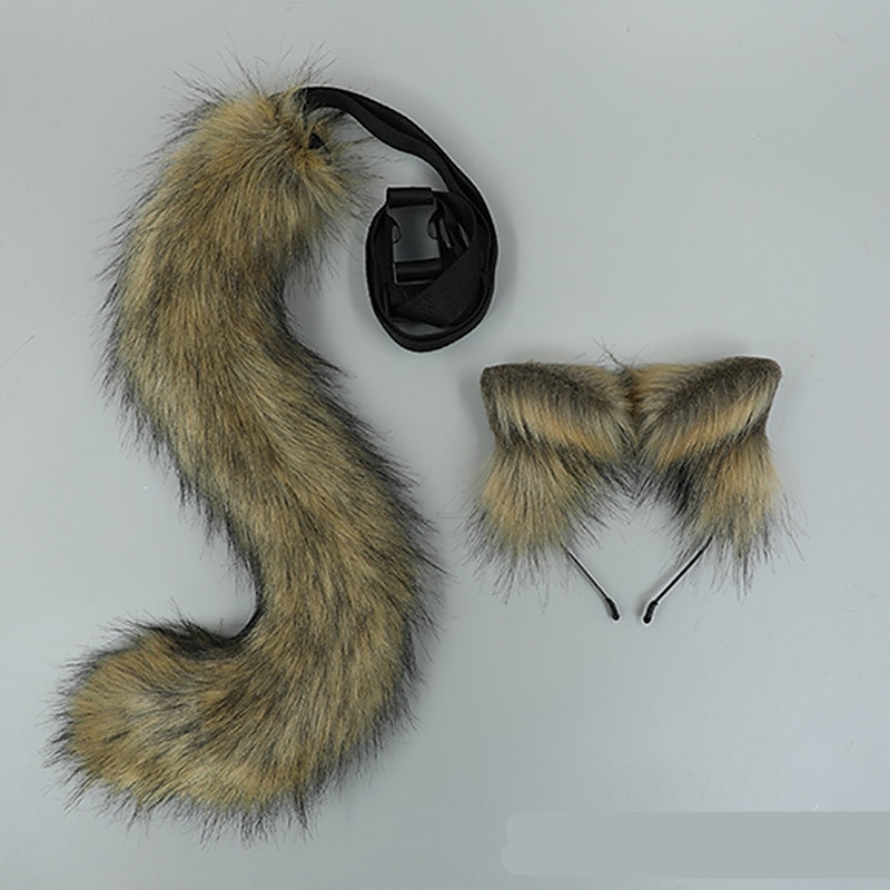 chlupatá liška kočka vlk čelenka ocas flexibilní umělá kožešina uši karneval vánoční večírek lolita cosplay kostýmy fursuit sada doplňků maškarní párty dárek 2025 - $34.99 –P9