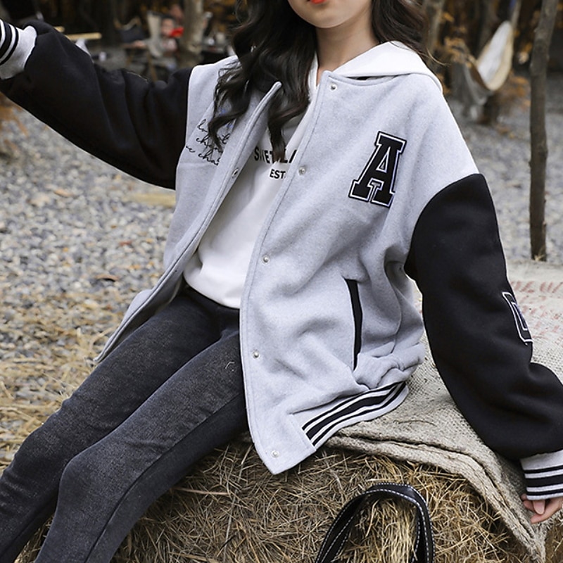 meisjesjas lange mouw grijs letter herfst winter active street 4-13 jaar 2025 - $37.99 –P3