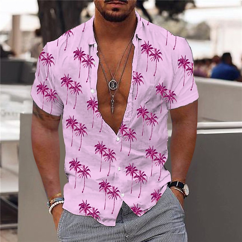 Męskie Graficzny Drzewo kokosowe Hawajskie Koszula Koszula hawajska Koszula Aloha Krótki rękaw Koszula Wieczorne Moda Designerskie Codzienny Na zewnątrz Ulica Codzienny Biały Rumiany róż Czerwony 2025 - $24.99 –P4