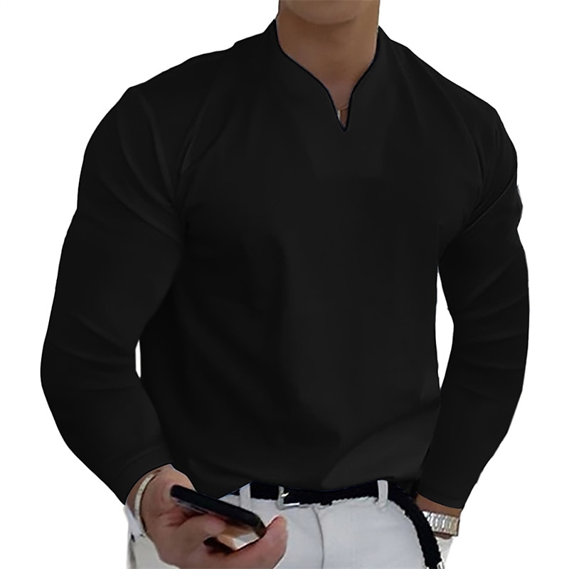 Men's T Shirt Long Sleeve Shirt Long Sleeve V Neck Spring &  Fall Plain Fashion Designer Casual Street Sports Holiday Black White Gray Top Tee for Men 2025 - $17.99 –P2