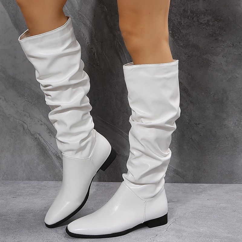 Dam Stövlar Slouchy stövlar Plusstorlekar Solid färg Knähöga Stövlar Platt klack Spetsig tå PU Läder Loafers Vit 2025 - $59.99 –P6