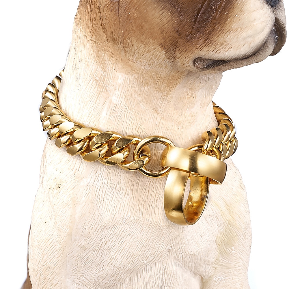 14mm nový tréninkový p řetízek z nerezové oceli 18k zlatý leštěný kubánský řetízek s obojkem pro psy 2025 - $34.99 –P2