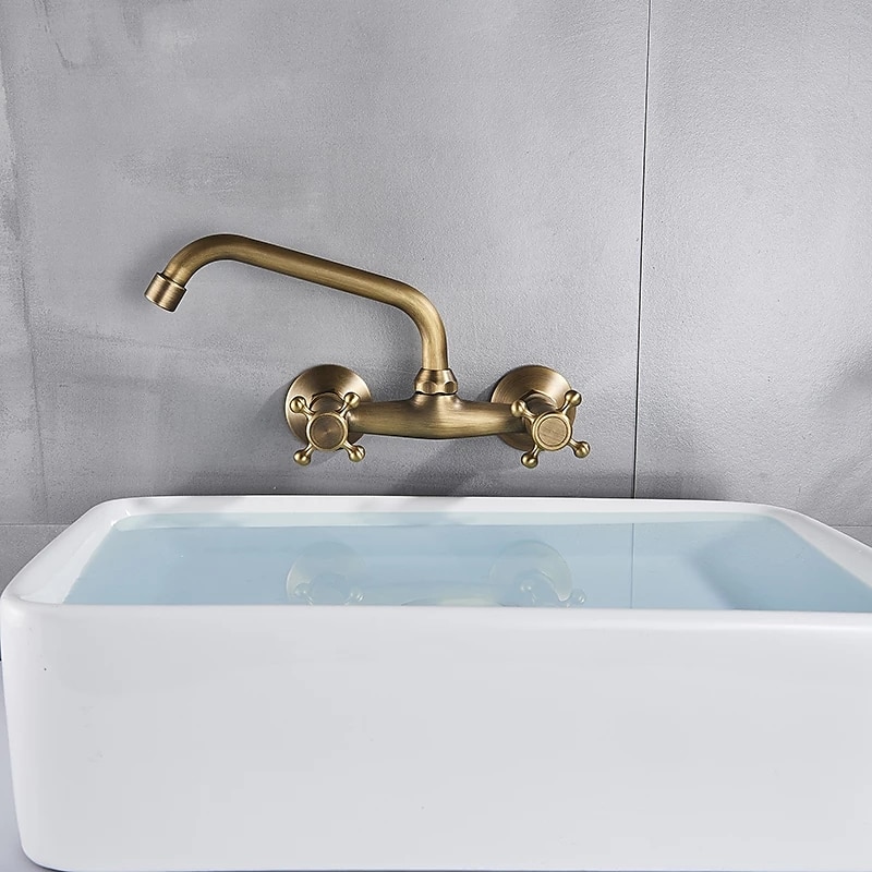 Bathroom Sink Mixer Faucet Wall Mount, Vintage 2 Handle 3 Holes Basin Taps with Cold Hot Water Hose, Washroom Mono Basin Vessel Taps Deck Mounted Oil-rubbed Bronze 2025 - $121.99 –P10