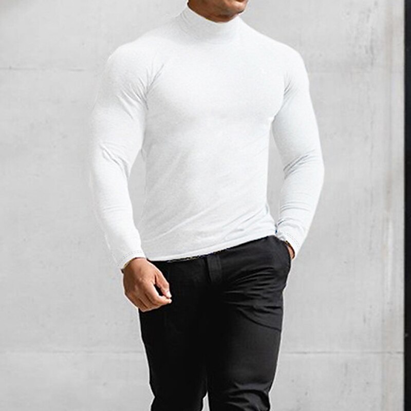 Men's T Shirt Turtleneck shirt Long Sleeve Shirt Long Sleeve Rolled collar Spring &  Fall Holiday Casual Comfortable Essential Vacation Holiday Weekend Black White Wine Top Tee for Men 2025 - $18.99 –P2