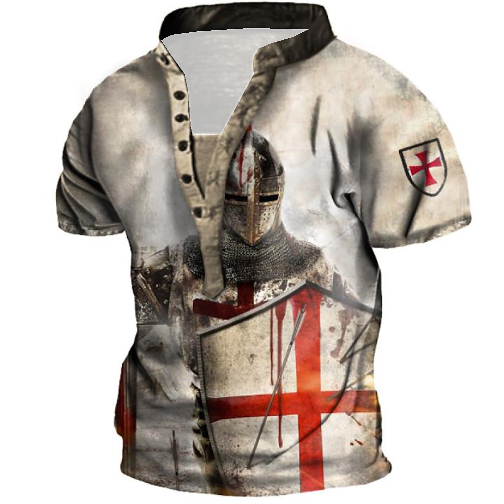 Herr Grafisk Templarkorset Tempelriddare T-shirt Henleytröja T-shirts Kortärmad 3D-tryck Designer Grundläggande Ledigt Utomhus Dagligen Sport Sommar Vit Blå Brun Grön Kaffe Hög krage Henley T-shirt 2025 - $20.99 –P3