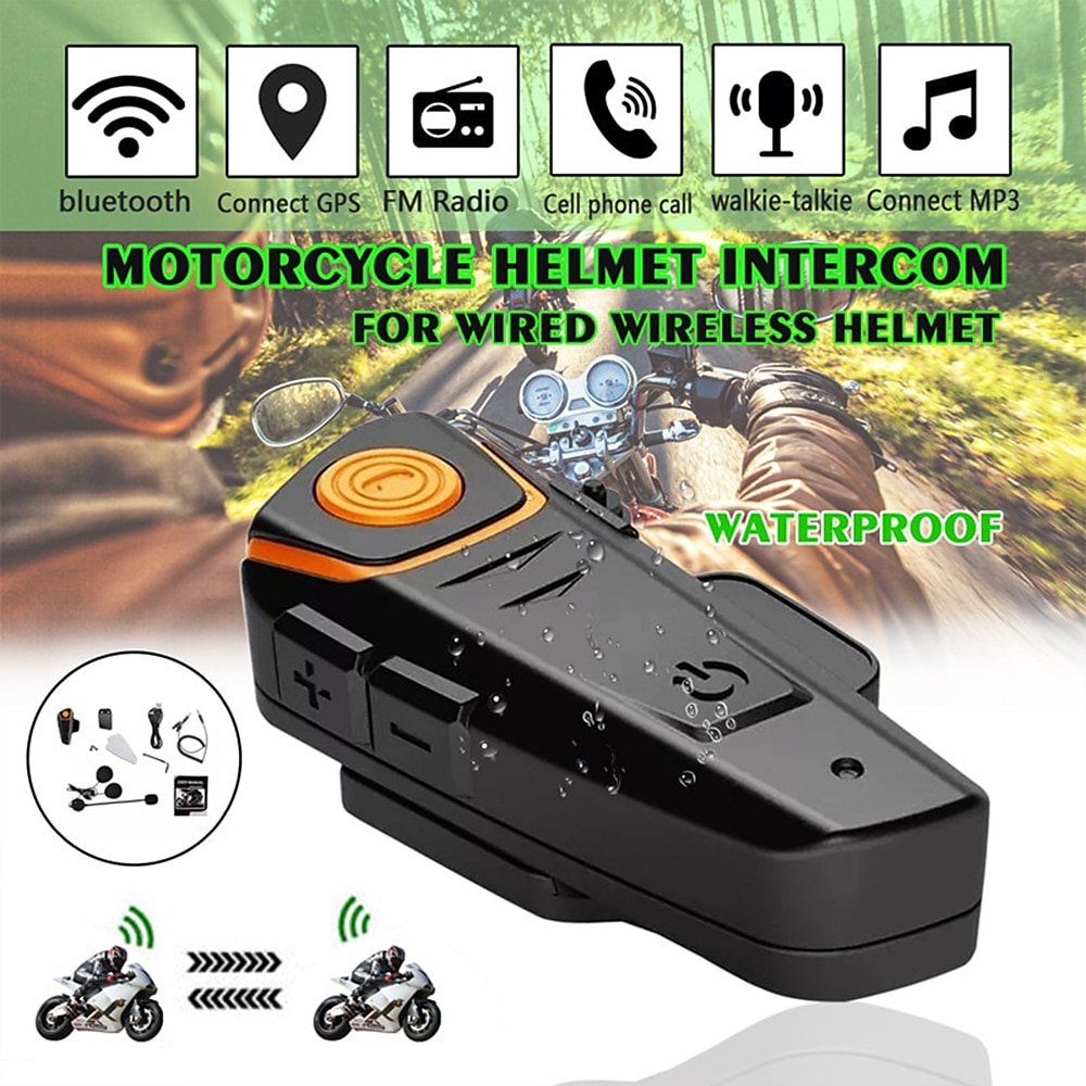 Motorhelm bluetooth headset full duplex intercom speaker fm radio motor communicatie systeem handsfree waterdichte hoofdtelefoon 1000m 2025 - $96.99 –P11