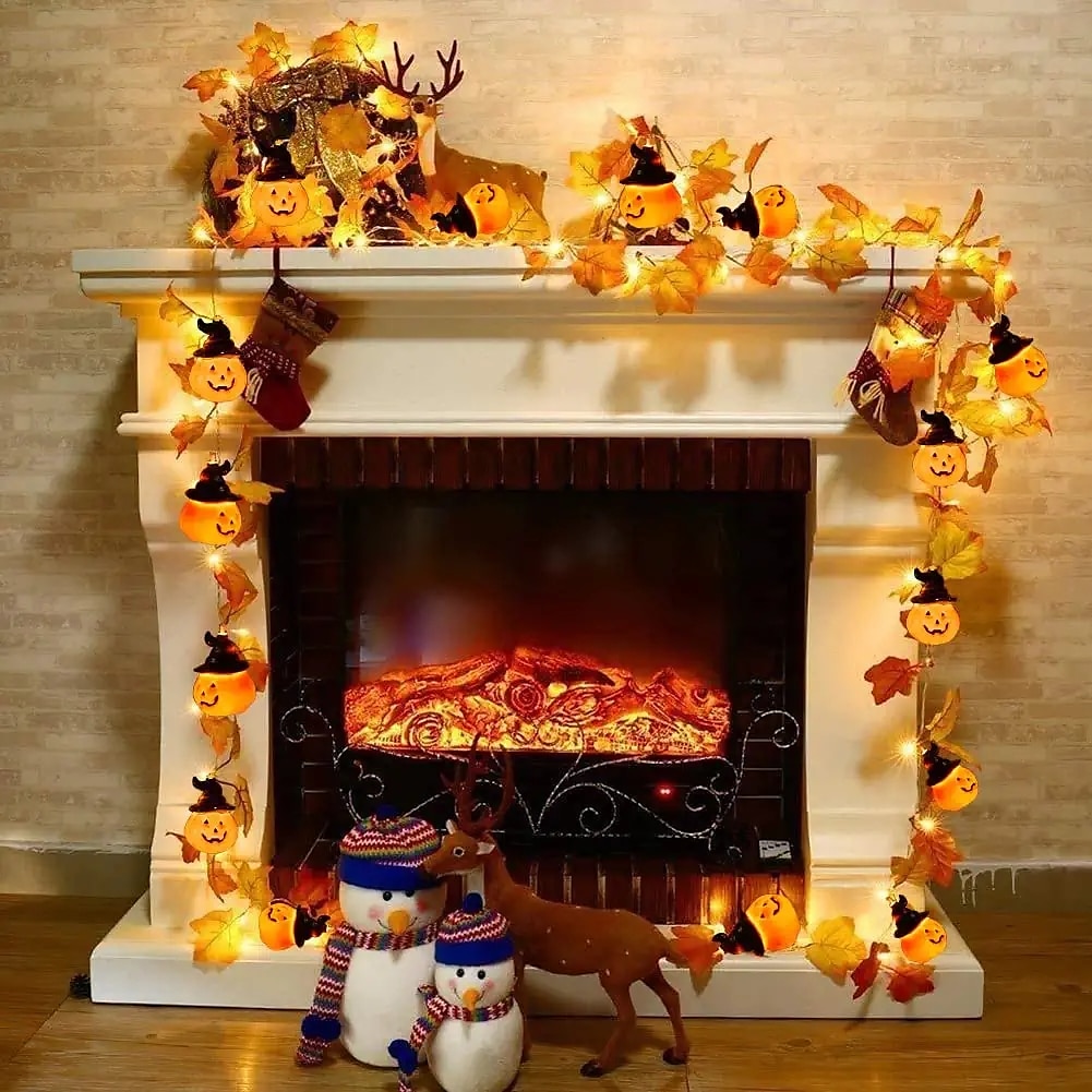 luci della stringa della zucca di halloween cappello di zucca luci della stringa della foglia d'acero 3m-20leds 1.5m-10leds alimentato a batteria festa della casa di festa luci della decorazione di del 2025 a $3.99 –P5