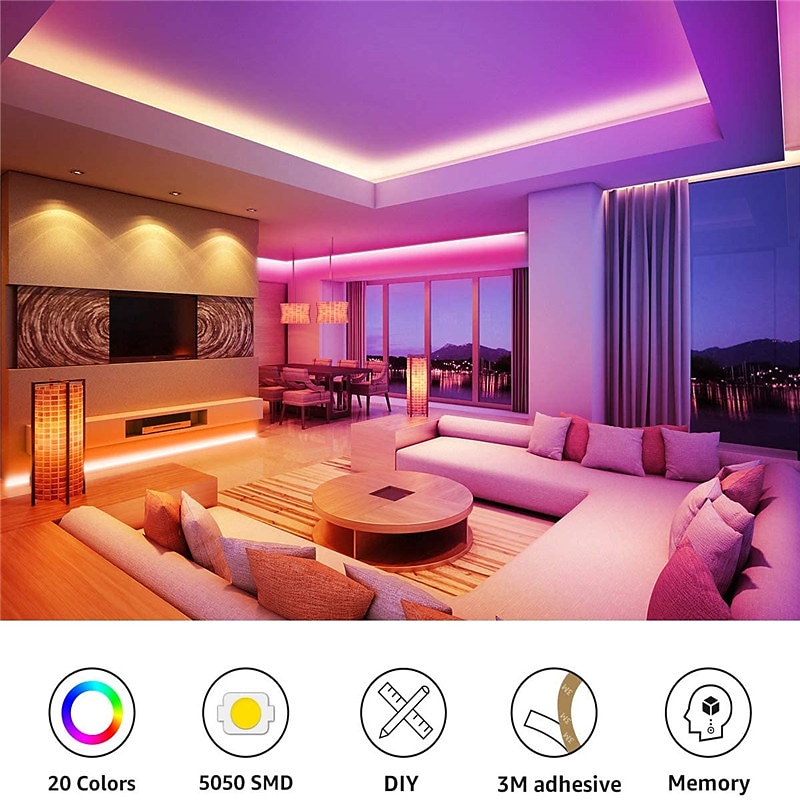 LED Smart Strip Lights 10M 20M 30M RGB Music Sync 12V  LED Strip 5050 SMD Color Changing LED Light with Bluetooth Controller Adapter for Bedroom Home TV Back Light DIY Decor 2025 - $33.99 –P2