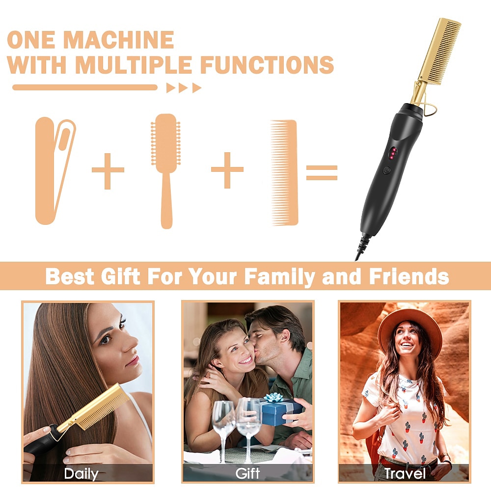 2 in 1 Hot Comb Hair Straightener Flat Irons Straightening Wet Dry Dual Use Brush Electric Heating Comb Hair Straight Styler Hair Curler Valentine's Day Gift 2026 - $22.99 –P14