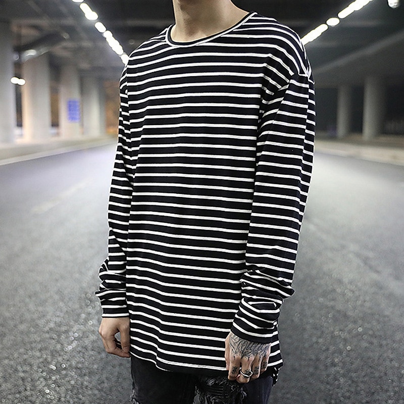 Men's T Shirt Long Sleeve Shirt Long Sleeve Crew Neck Spring Fall Striped Lightweight Casual Comfortable Vacation Casual Weekend Black White Top Tee for Men 2025 - $13.99 –P2