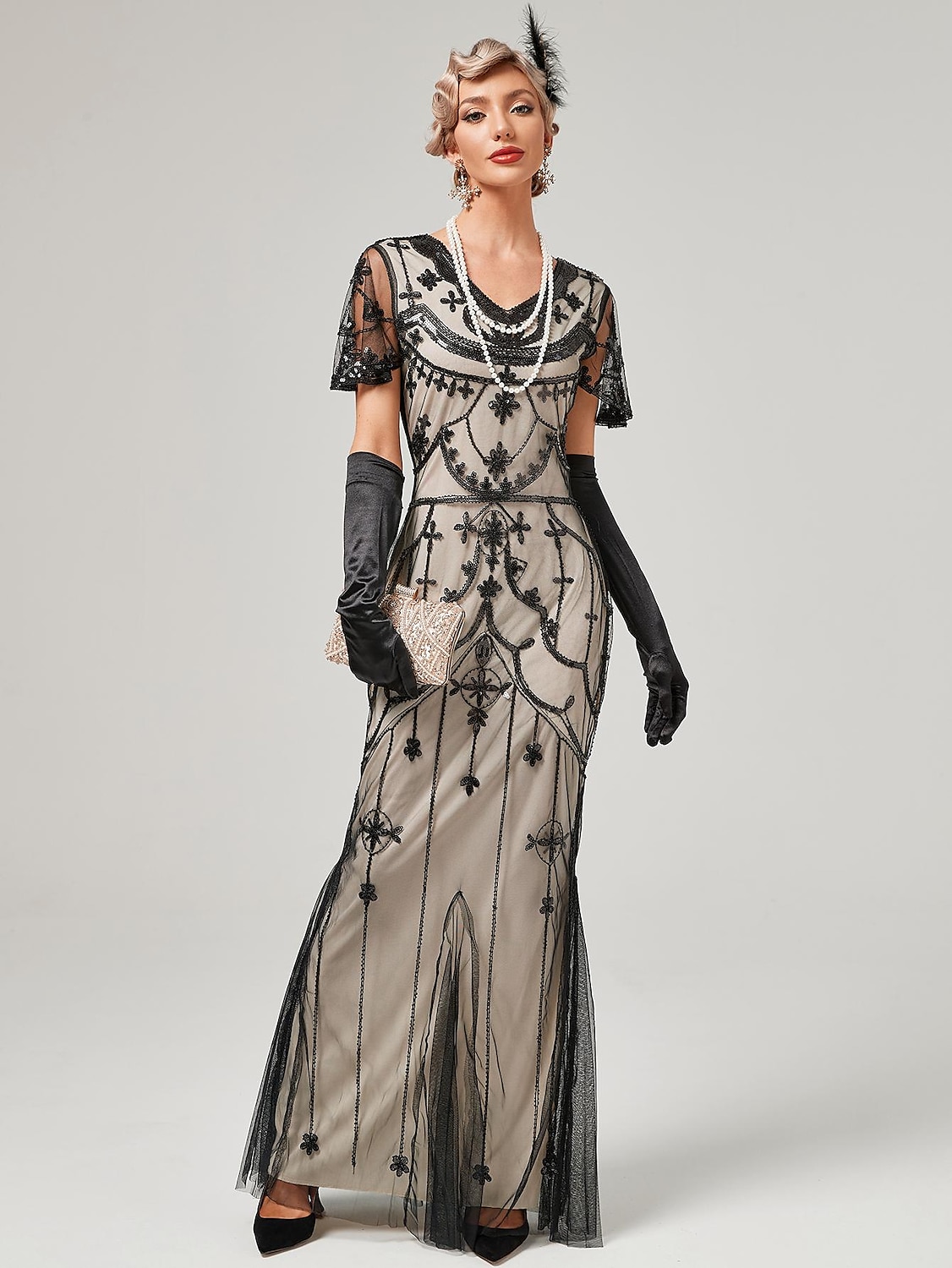 Anni Ruggenti Anni 1920 Lunghezza alla caviglia Vestito Abito da sera Abito da Ballo Normale Maniche corte Il grande Gatsby Charleston Invitato al matrimonio Paillettes Scollo a V Costume Per donna del 2026 a $56.99 –P4