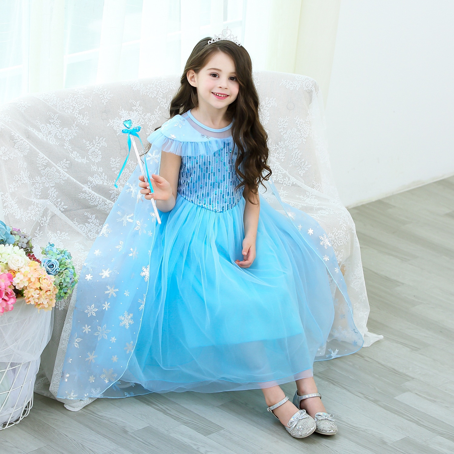Girls Kids Frozen Queen Elsa Princess Dress Cosplay Costume Xmas Party Fancy  Dress