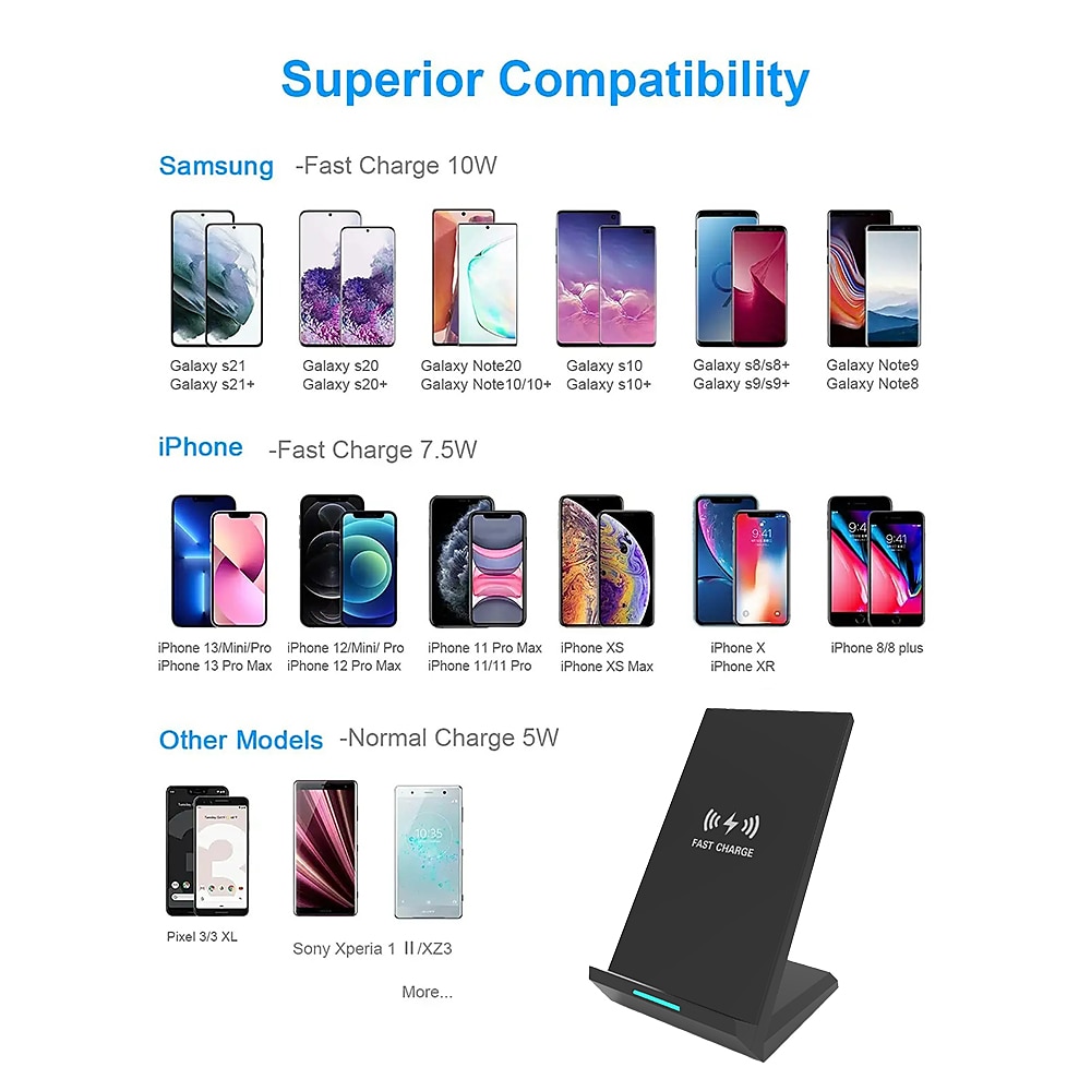 15W Fast Wireless Charger Qi Certified Wireless Charging Stand Compatible with iPhone 13/12/SE 2020/11/XS Max/XR/X Samsung Galaxy S22 S21 S20 S10 Note 20 and Qi Supported Phones 2025 - $21.99 –P8