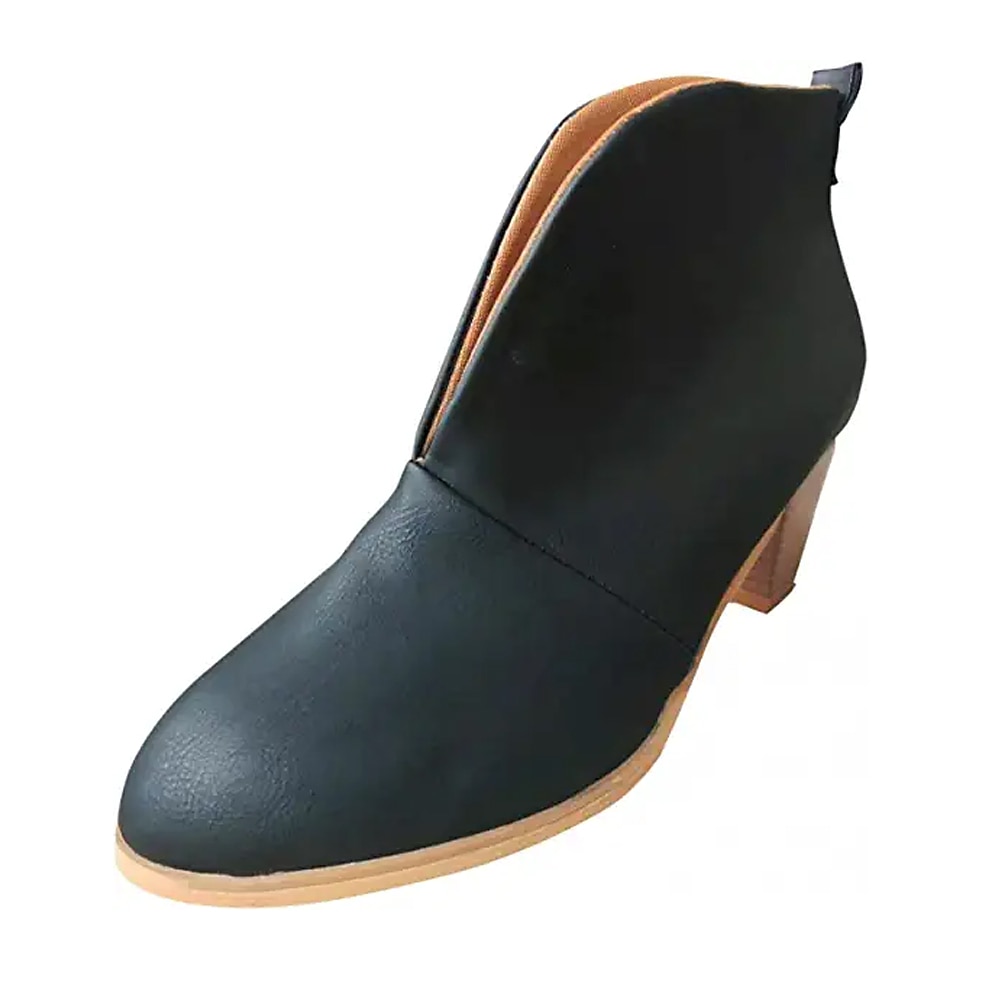 Women's Black Ankle Boots – Trendy V-Cut Slip-On Booties with Chunky Block Heels for Casual & Fall Outfits 2025 - $42.99 –P1