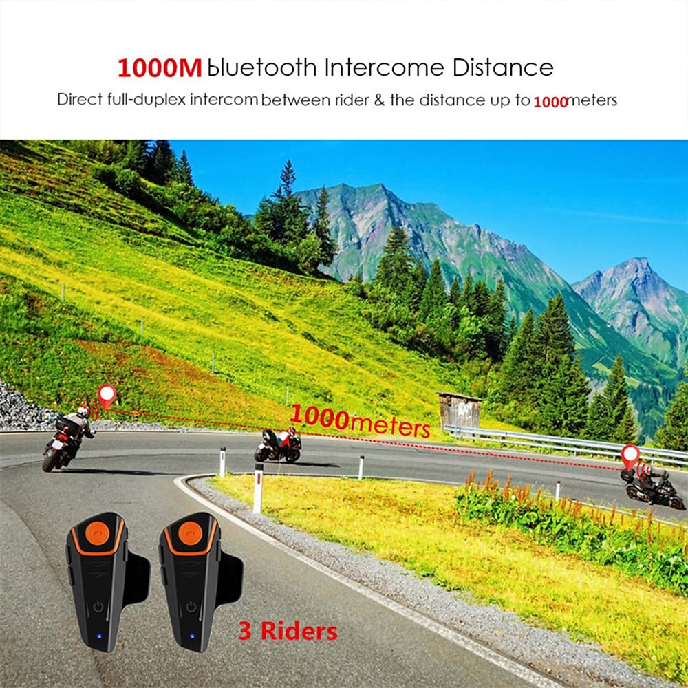 Motorhelm bluetooth headset full duplex intercom speaker fm radio motor communicatie systeem handsfree waterdichte hoofdtelefoon 1000m 2025 - $96.99 –P12