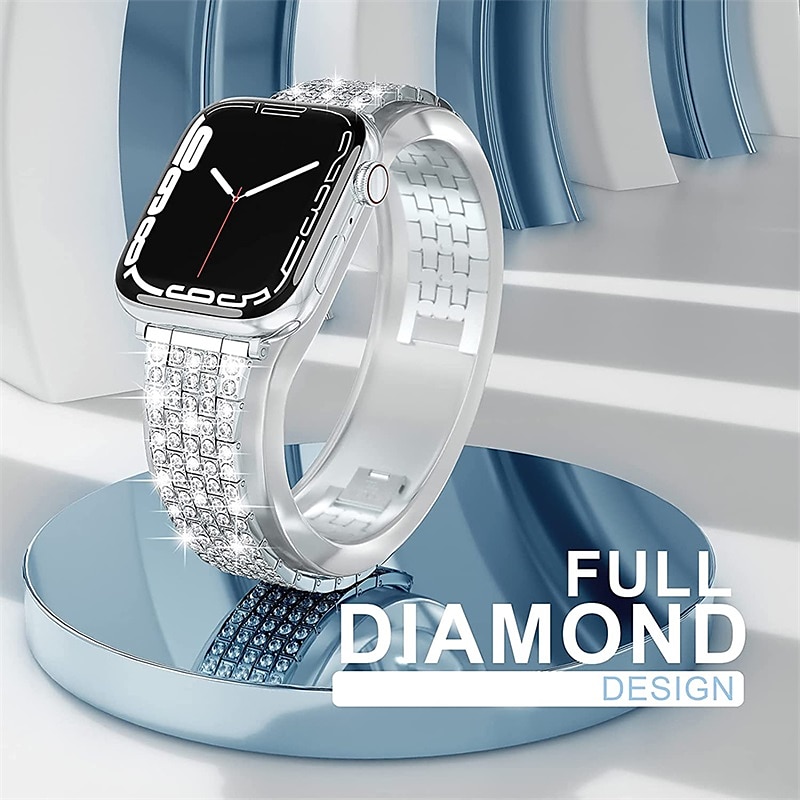 Ювелирный браслет Совместим с Ремешок для часов Apple Watch 38мм 40мм 41мм 42мм 44мм 45мм 49мм с чехлом Женский Блестящий бриллиант Нержавеющая сталь Стразы Сменный ремешок для часов для iwatch Ultra 2026 - $19.99 –P1