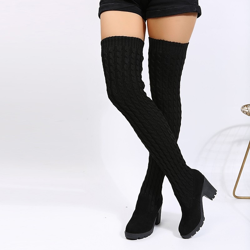 Women's Over-the-Knee Knitted Sock Boots with Chunky Heel – Stylish and Comfortable Winter Footwear for Casual Wear 2025 - $54.99 –P4