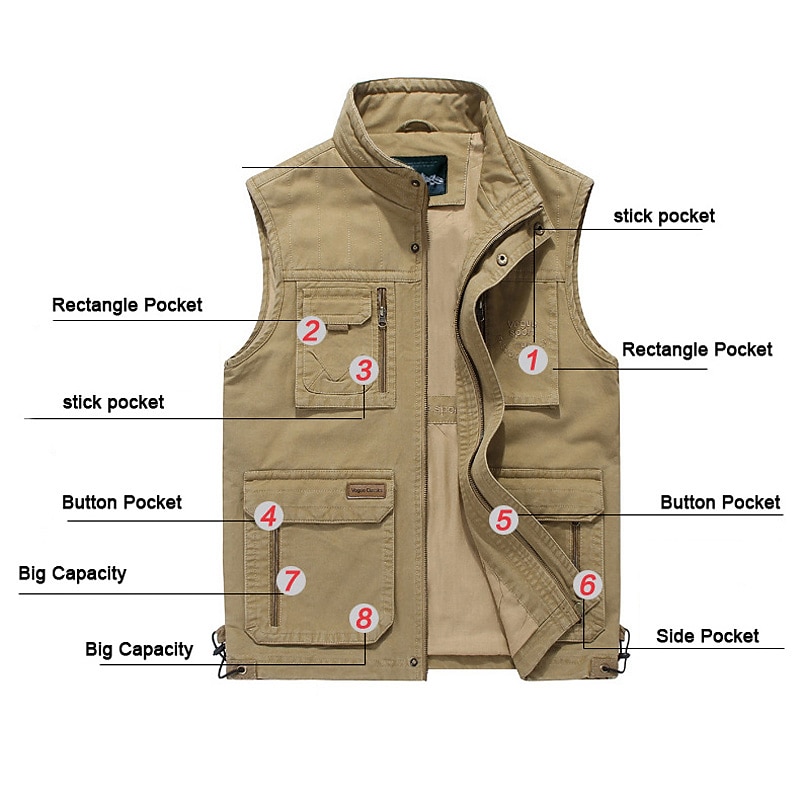 Men's Fishing Vest Hiking Vest Sleeveless Jacket Coat Top Outdoor