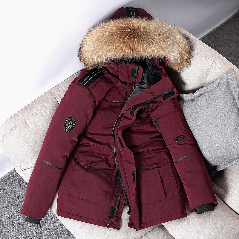 Per uomo piumino Piumino Parka Colletto di pelliccia Ufficio Da tutti i giorni Lungo Casual quotidiano Informale Tenere al caldo Inverno Colore puro Nero Bianco Rosso Piumino del 2025 a $73.99 –P2