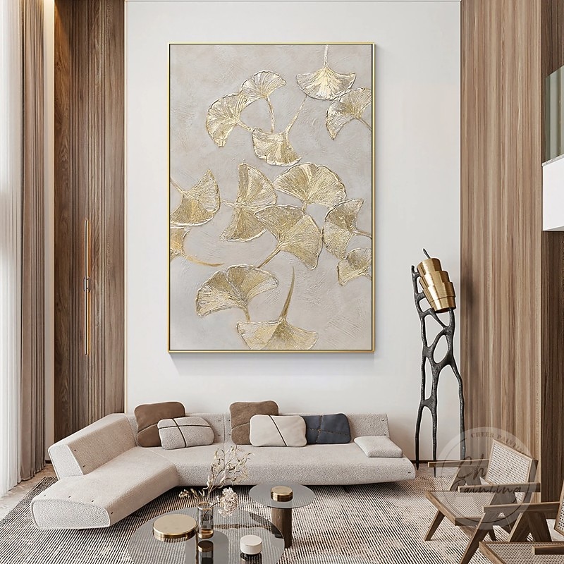 Botanical Oil Painting Gold Ginkgo Biloba Leaf Handmade Painted Wall Art On Canvas Modern Home Decor Gift Rolled Canvas No Frame Unstretched Living Room 2026 - $80.99 –P1