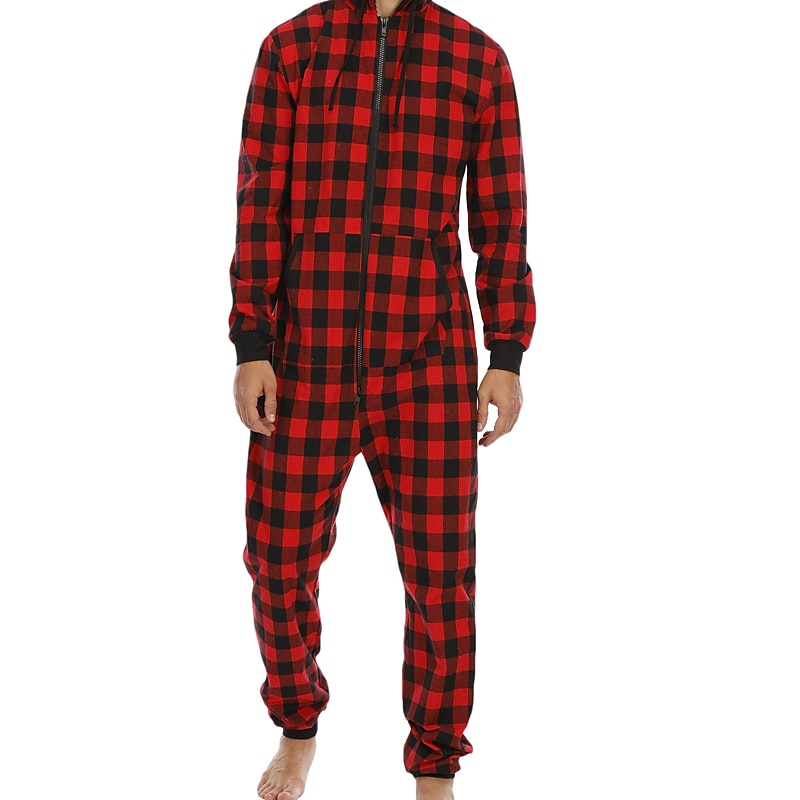 Miesten loungewear Uniasut Pyjamahaalarit 1 kpl Ruudukko / Plaid Muoti Mukavuus Pehmeä Koti Sänky Polyesteri Lämmin V-pääntie Perus Kevät Syksy Musta Rubiini 2025 - $48.99 –P3