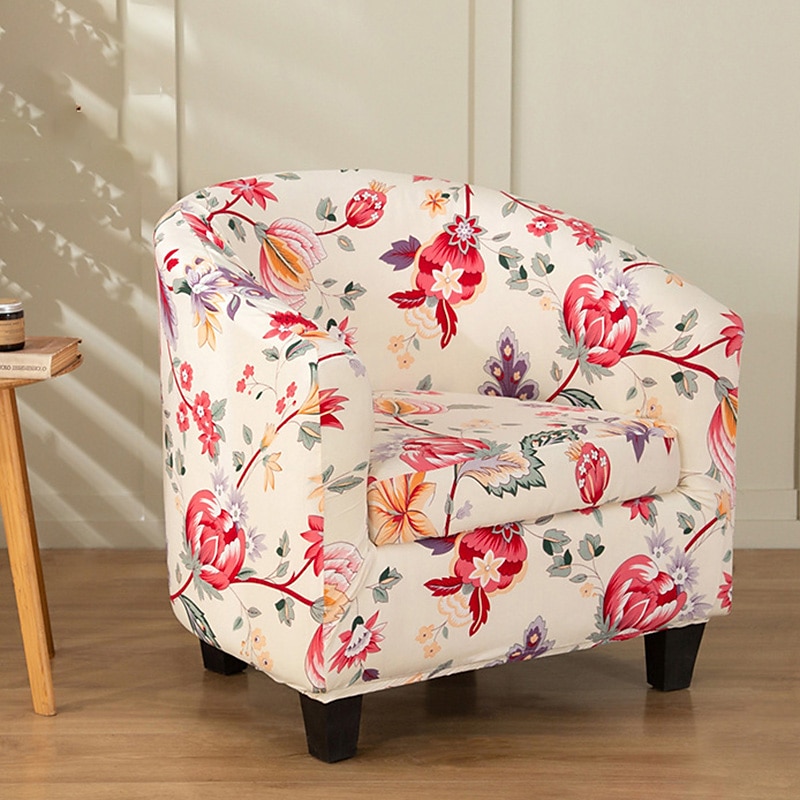 Floral Printed Club Chair Barrel Chair Slipcover Stretch Armchair Covers 1-Piece Club Tub Chair Covers Sofa Cover Couch Furniture Protector Cover Spandex Couch Covers for Living Room 2025 - $39.99 –P13