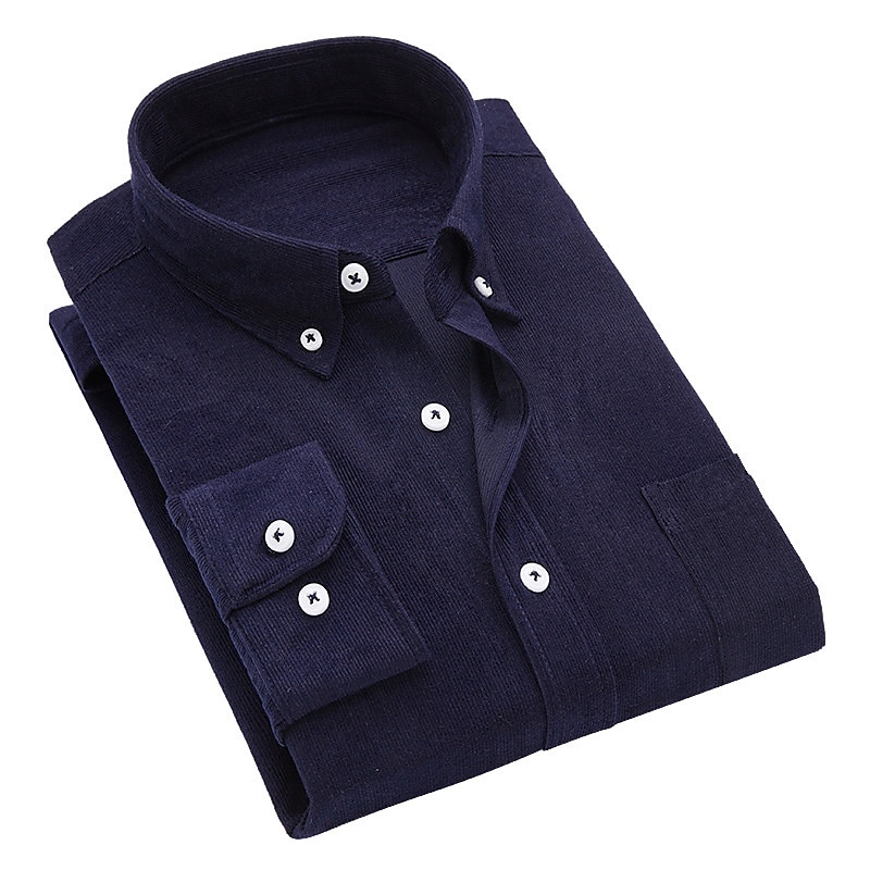 Men's Dress Shirt Button Down Shirt Collared Shirt Corduroy Shirt Plain Party Hiking Blue Wine Sea Blue Black Long Sleeve Turndown Winter Clothing Apparel Warm 2026 - $24.99 –P3