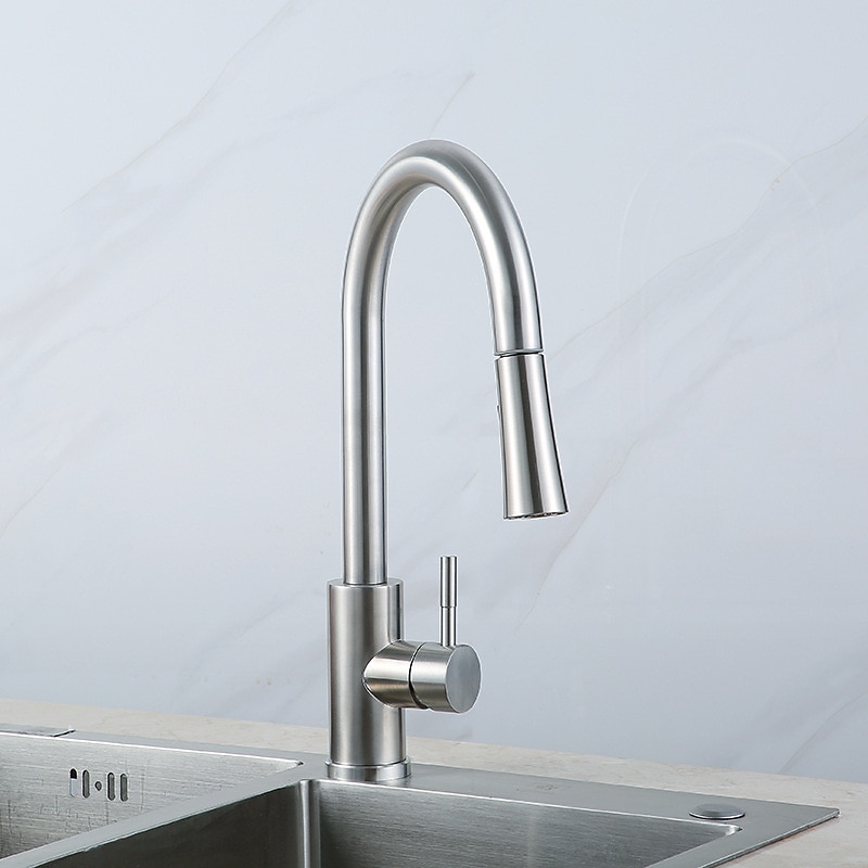 Grifo monomando para fregadero de cocina con rociador extraíble de acero inoxidable, grifos de cocina extraíbles de un solo mango giratorios 360 montados en cubierta 2025 - $61.99 –P4