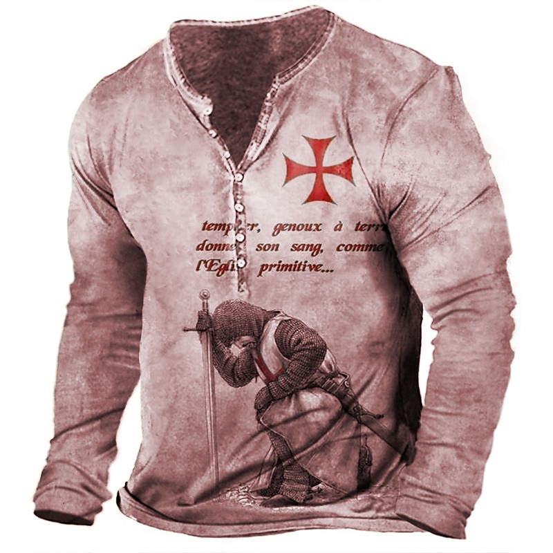 2025年 男性用 Tシャツ ヘンリーシャツ グラフィック テンプルクロス Soldier ヘンリー ライトグリーン ルビーレッド ブルー グリーン カーキ色 3Dプリント プラスサイズ アウトドア 日常 長袖 ボタンダウン プリント 衣類 スタイリッシュ ヴィンテージ ベーシック クラシック コレクション – $23.99 –P4