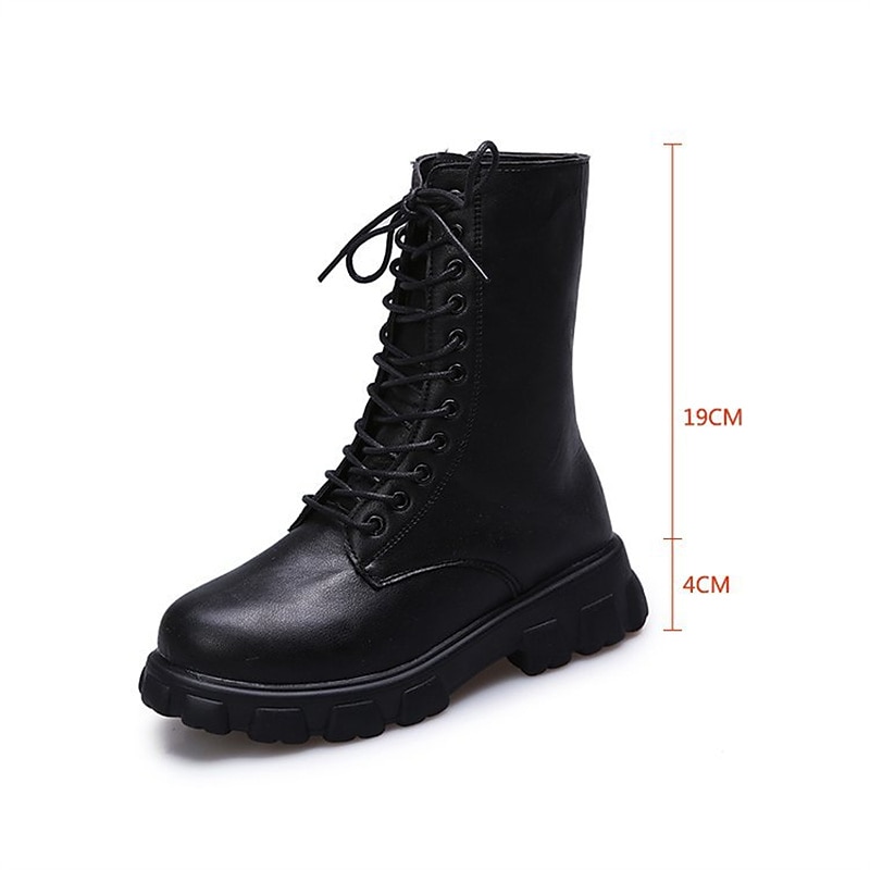 Women's Boots Platform Boots Combat Boots Plus Size Outdoor Daily Solid Colored Mid Calf Boots Lace-up Platform Round Toe Punk Casual Minimalism Walking PU Leather Faux Leather Zipper Black White 2025 - $46.99 –P3
