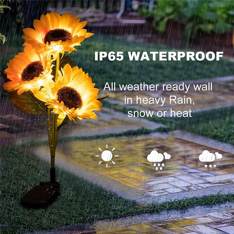 Solar Sunflower Lights, IP65 Waterproof LED with 3 Sunflowers Solar Outdoor Garden Lights for Outdoor Patio & Lawn Decoration 1/2pcs 2026 - $44.99 –P3