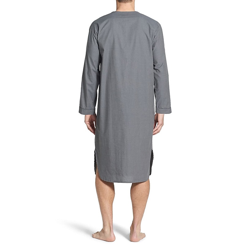 Hombre Pijamas Ropa de salón Bata de noche Pijama 1 pc Color puro Moda Confort Suave Hogar Cama Poliéster Transpirable Escote en V Manga Larga Básico Primavera Otoño Negro Blanco 2026 - $28.99 –P4