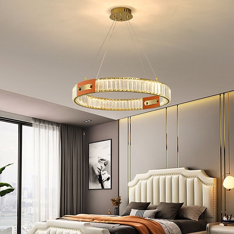 led krystall lysekrone ring hengende lys rund, 120 cm luksus krystall lysekroner for stue spisestue, gull (høydejusterbar) 2026 - $749.99 –P1