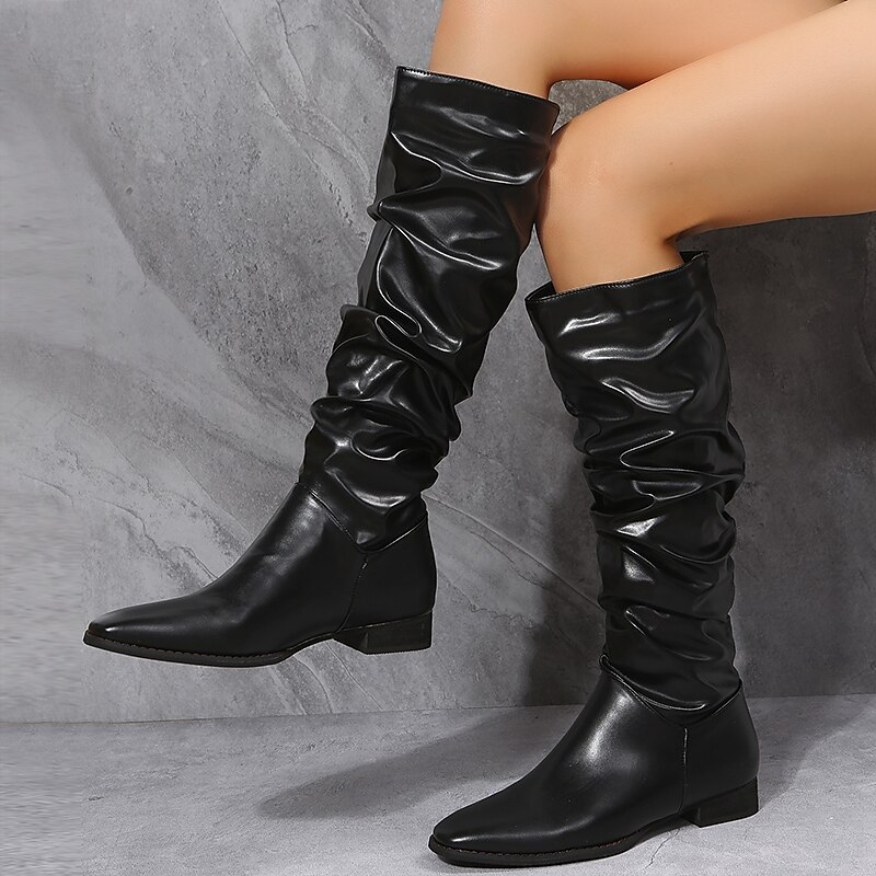 Dam Stövlar Slouchy stövlar Plusstorlekar Solid färg Knähöga Stövlar Platt klack Spetsig tå PU Läder Loafers Vit 2025 - $59.99 –P2