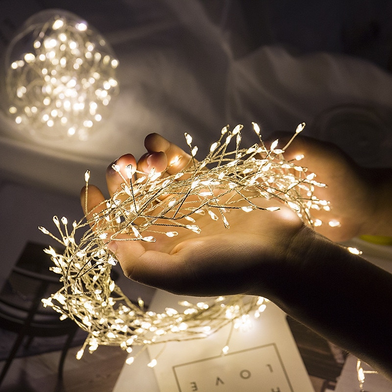 elegante Lichterkette mit 5 m 200 LEDs und Feuerwerkskörpern für Hochzeitsfeiern, 2 m 100 LEDs in Kupfer, wasserdichte Lichterkette mit Sternenhimmel für Schlafzimmer, Kranzdeko 2025 - $14.99 –P1