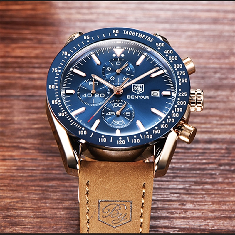 BENYAR Mens Quartz Watches  Chronograph Analog Quartz Movement Stylish Sports Designer Wrist Watch 30M Waterproof Elegant Gift Watch for Men 2025 - $51.99 –P4