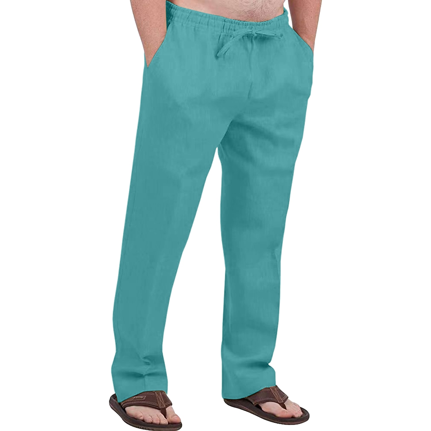 Men's Linen Pants Trousers Summer Pants Drawstring Elastic Waist Front Pocket Plain Comfort Soft Casual Daily Cotton Blend Fashion Classic Gray Green White 2025 - $17.99 –P7