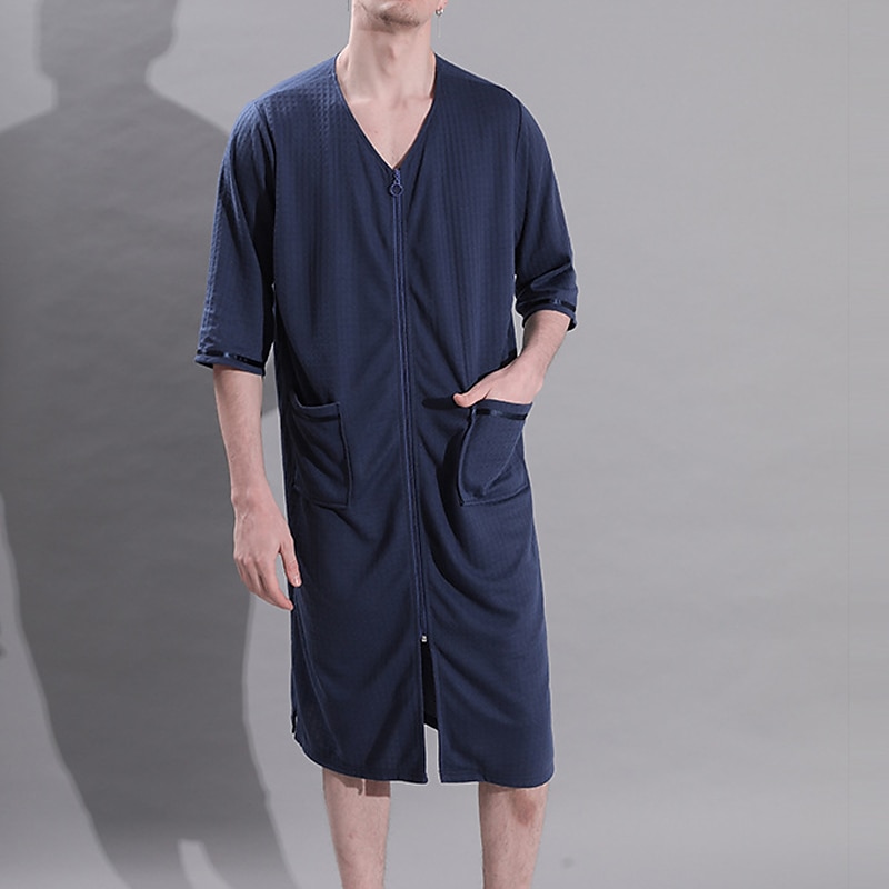Per uomo Accappatoio Accappatoi Pigiami 1 pc Colore puro Di tendenza Comoda Morbido Interni Da letto Poliestere Traspirante Spacco a V Manica corta Di base Autunno Primavera Bianco Blu marino del 2025 a $23.99 –P3