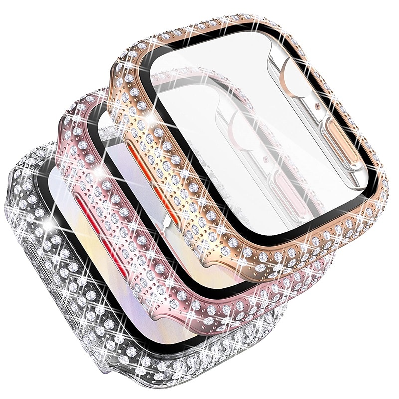 3 Pack Watch Case with Screen Protector Compatible with Apple Watch Series 8 7 41mm 45mm / Series 6 5 4 SE 40mm 44mm / Series 3 2 1 38mm 42mm Scratch Resistant Bling Diamond Rugged Tempered Glass / PC 2025 - $25.99 –P14