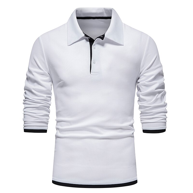Men's Polo Shirt Golf Shirt Casual Daily Classic Collar Button Down Collar Long Sleeve Casual Color Block Button Front Spring & Summer Regular Fit Black White Navy Blue Light Grey Polo Shirt 2025 - $14.99 –P8