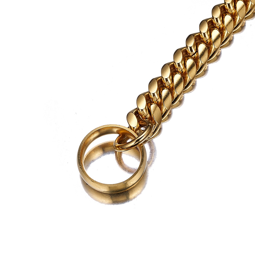 14mm nový tréninkový p řetízek z nerezové oceli 18k zlatý leštěný kubánský řetízek s obojkem pro psy 2025 - $34.99 –P4