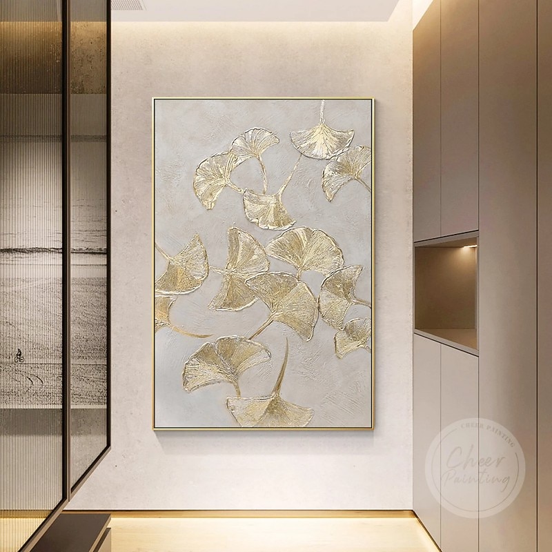 Botanical Oil Painting Gold Ginkgo Biloba Leaf Handmade Painted Wall Art On Canvas Modern Home Decor Gift Rolled Canvas No Frame Unstretched Living Room 2026 - $80.99 –P4